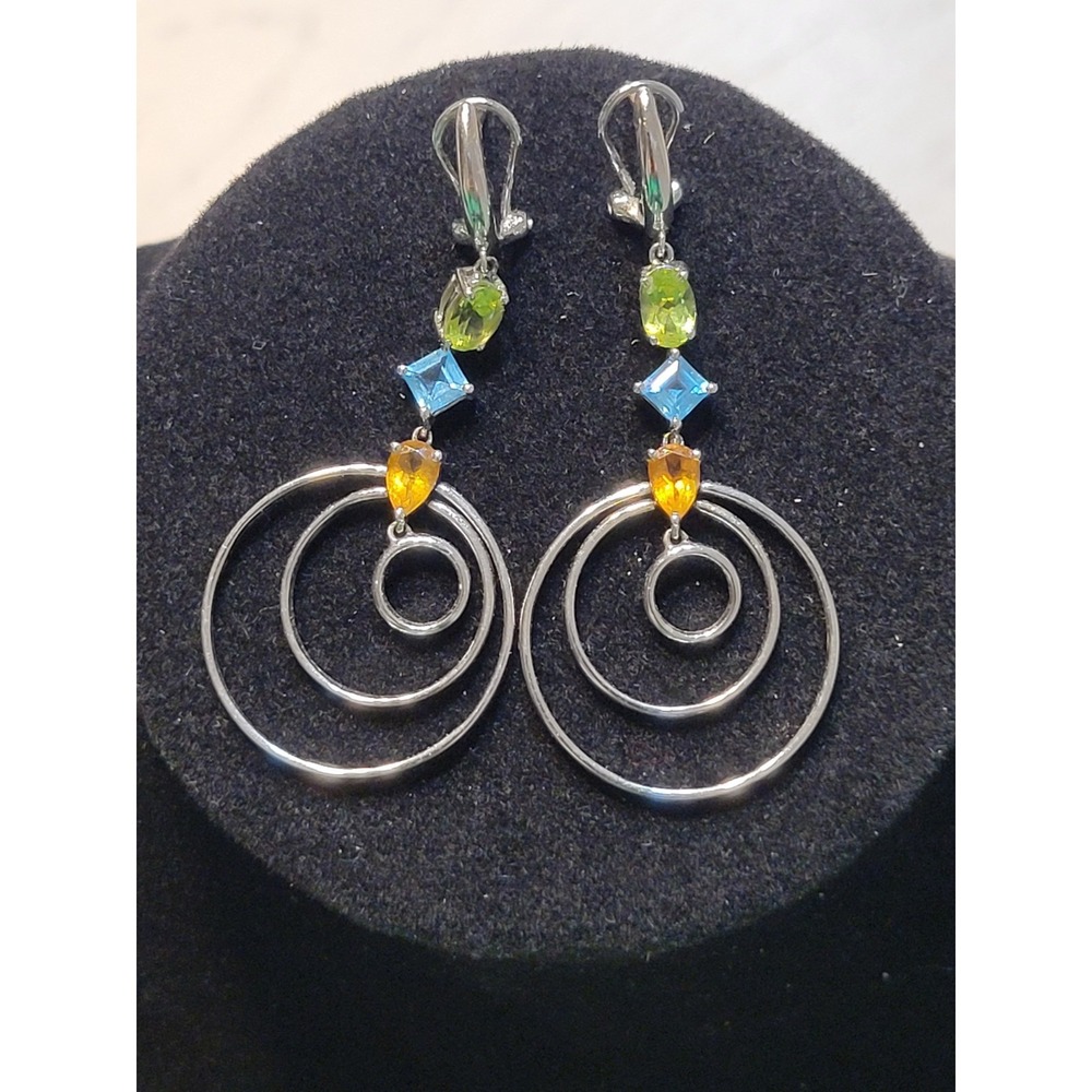 Women's Multi-gemstone Hoop Drop Earrings, Peridot, Blue‎ Topaz, Citrine Gifts